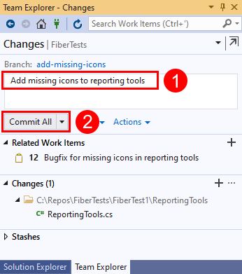 Capture d’écran du bouton «&nbsp;Capture d’écran du texte du message de validation&nbsp;» et du bouton «&nbsp;Tout valider&nbsp;» dans Visual Studio&nbsp;2019.