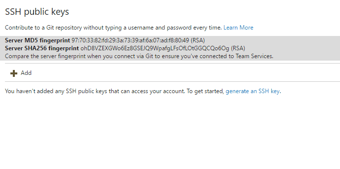 GIF animé montrant l’ajout d’une clé publique SSH à Azure DevOps.