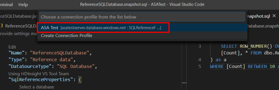 La boîte de dialogue indique « Créer un profil de connexion à partir de la liste ci-dessous » et la liste comporte une entrée, qui est mise en surbrillance.