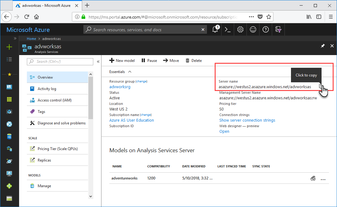 Obtenir le nom du serveur dans Azure