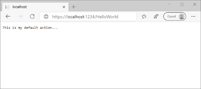 Fenêtre du navigateur montrant une réponse d’application de Ceci est mon action par défaut.