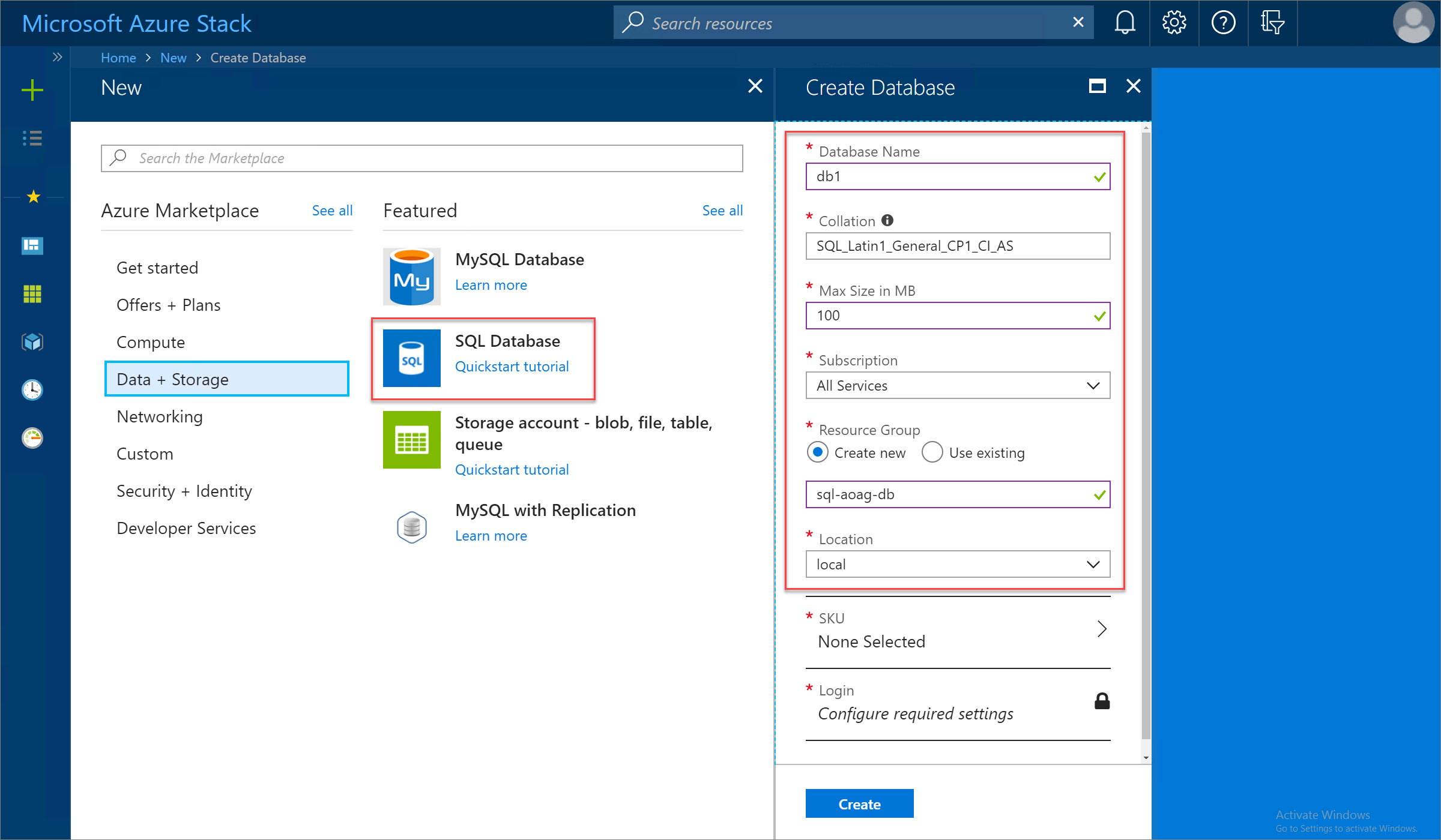 Créer une base de données&nbsp;SQL dans le portail utilisateur Azure Stack Hub