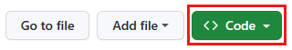 Capture d’écran de la page du dépôt GitHub montrant le bouton Accéder au fichier, Ajouter un fichier et code vert mis en surbrillance.