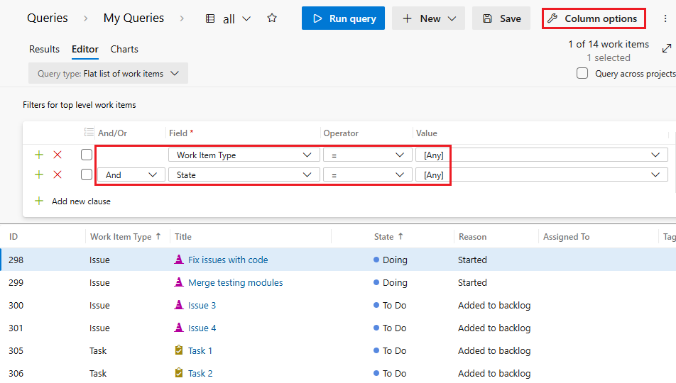 Capture d’écran de l’interrogation de tous les éléments.