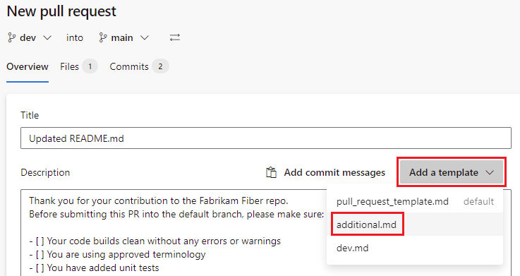 Modèle de pull request supplémentaire