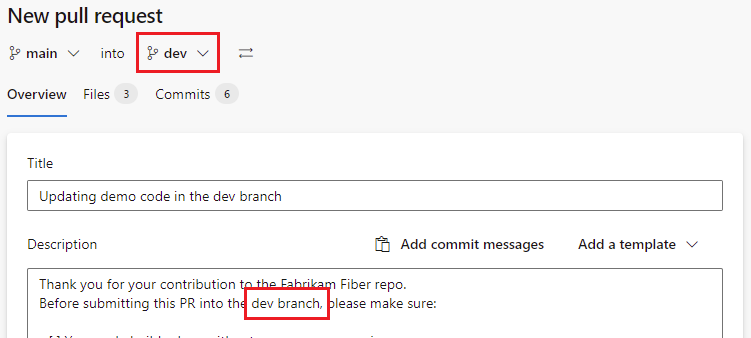 Modèle de pull request spécifique à la branche