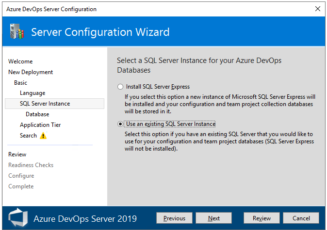 Capture d'écran de la page de l’instance SQL Server. 