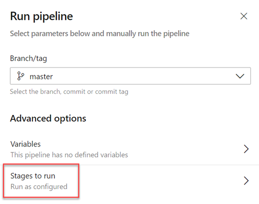 Capture d’écran montrant la section Exécuter la chaîne de traitement avec l’option Étapes à exécuter mise en évidence.