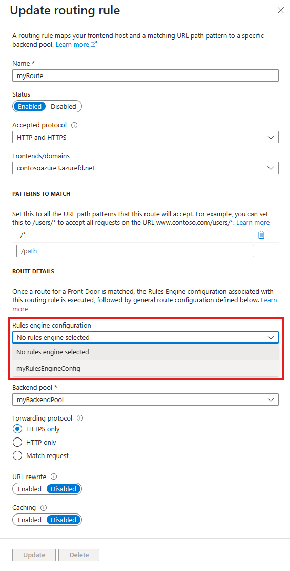 Capture d’écran de la configuration du moteur de règles associée depuis la page des règles de routage.