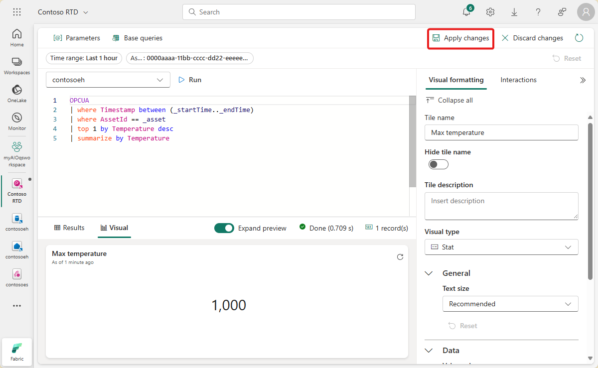 Capture d’écran de l’ajout d’un visuel de statistique.