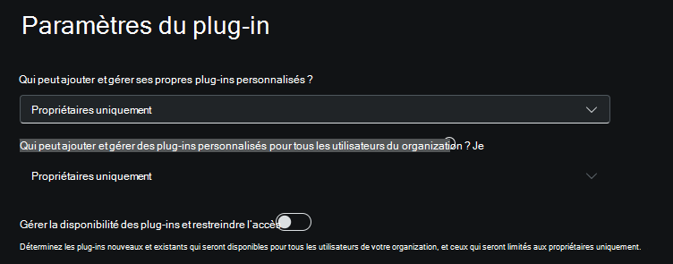 Capture d’écran des options de contrôle de plug-in.