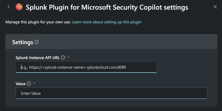 Image des paramètres de splunk Security Copilot.