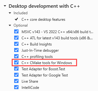 Capture d’écran du programme d'installation de Visual Studio.