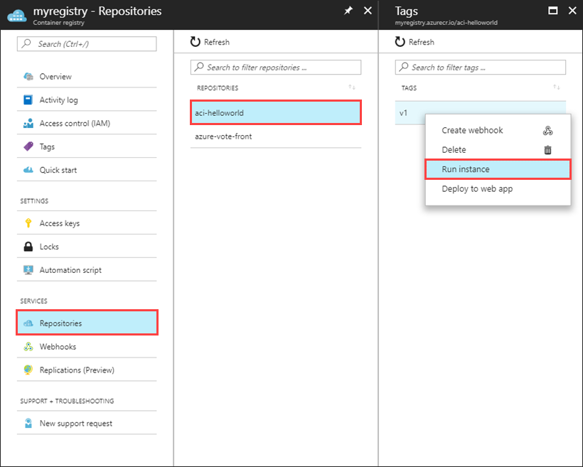 Exécuter une instance d'Azure Container Registry