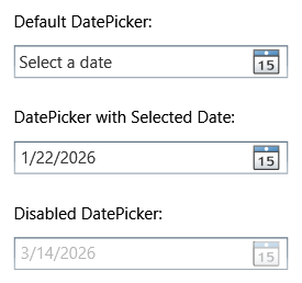 Contrôle DatePicker dans différents états.