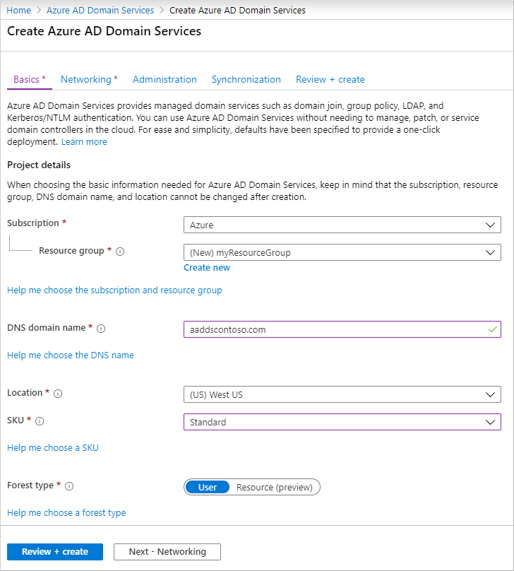 Configurer les paramètres de base d’un domaine managé Microsoft Entra Domain Services