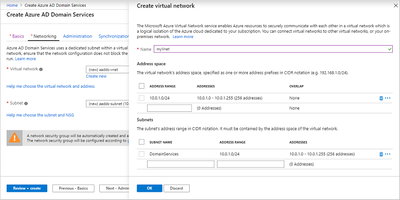 Créer un réseau virtuel et un sous-réseau à utiliser avec Microsoft Entra Domain Services
