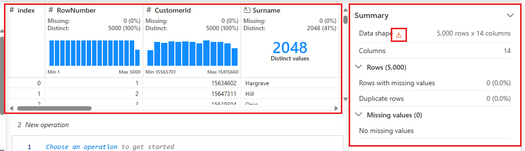 Capture d’écran montrant la vue d’ensemble de data wrangler.
