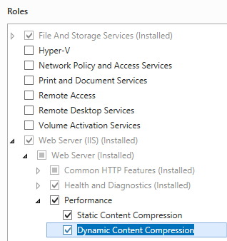 Capture d’écran d’un menu déroulant développé dans le menu Programmes et fonctionnalités de Panneau de configuration. La compression de contenu statique est mise en surbrillance.