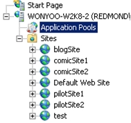 Capture d’écran montrant la vue de navigation I S Manager avec les pools d’applications sélectionnés.