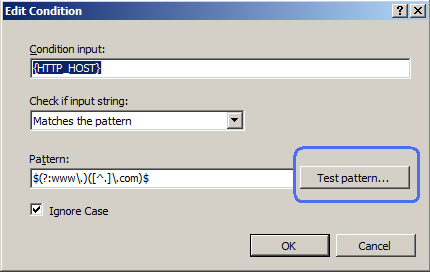 Capture d’écran de la boîte de dialogue Modifier la condition. Le bouton Modèle de test est mis en surbrillance.