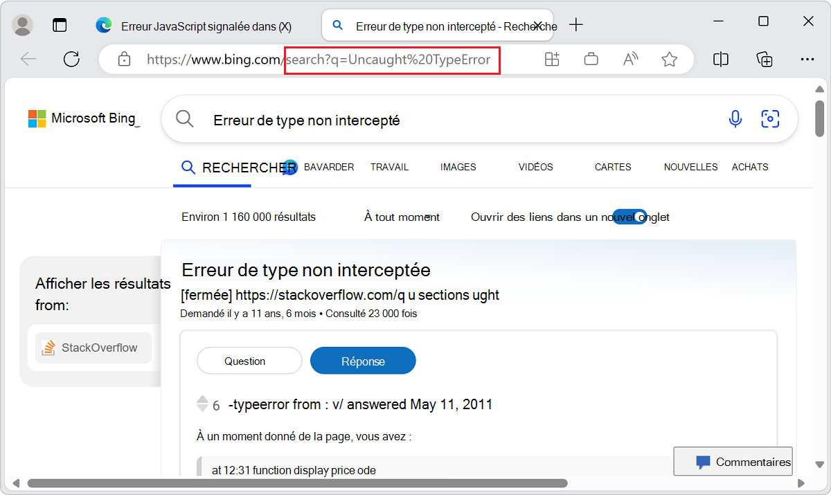 Page des résultats de la recherche dans un nouvel onglet