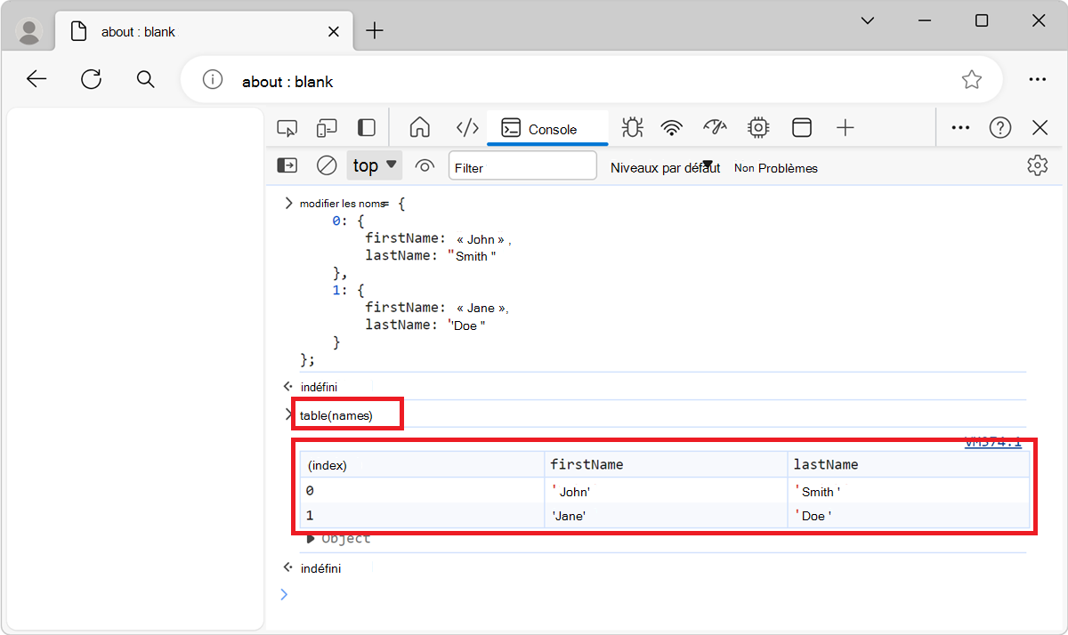 Résultat de la fonction table()