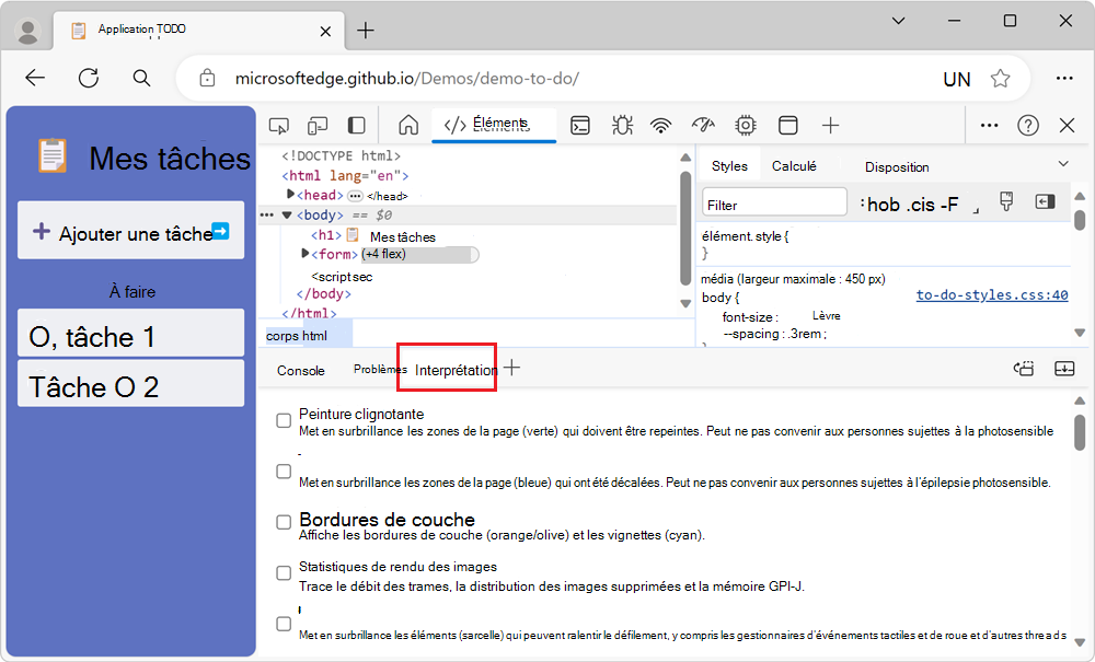 L’outil Rendu, dans le panneau Affichage rapide