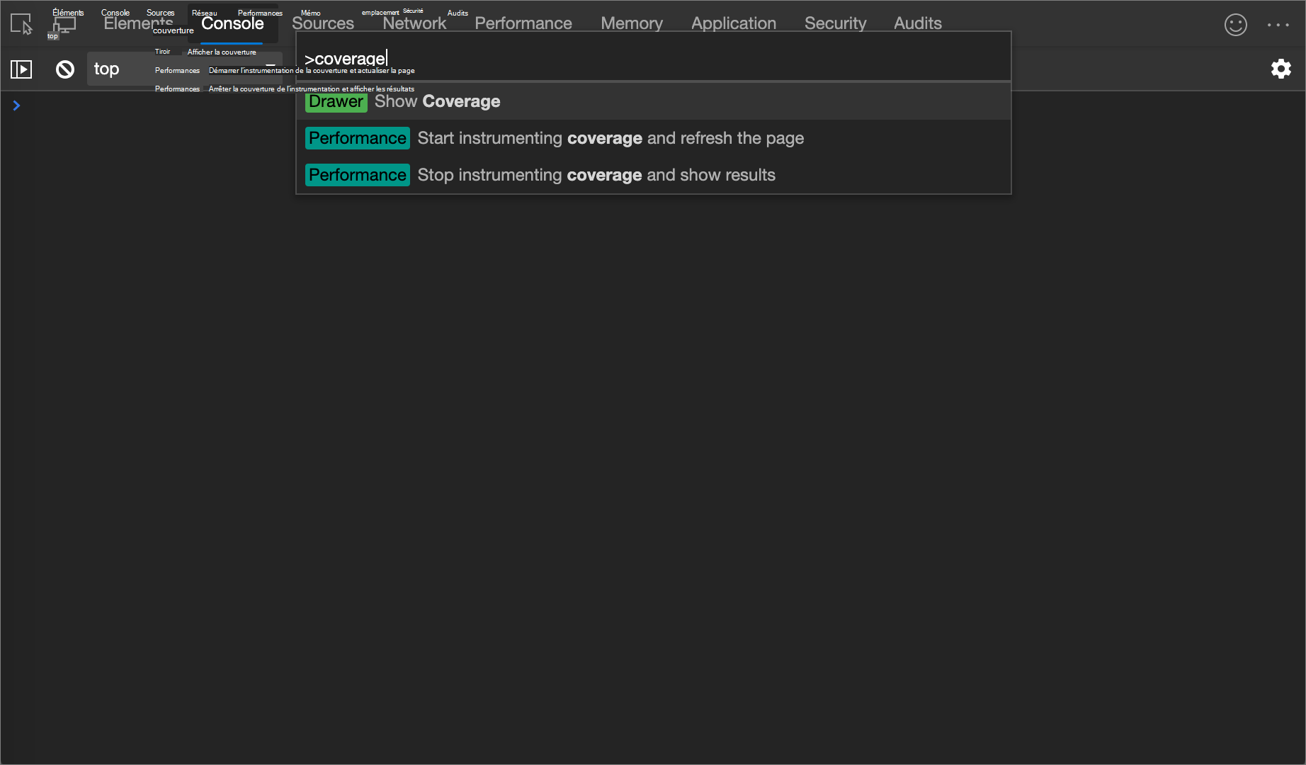 Ouverture de l’outil Couverture à partir du menu Commandes