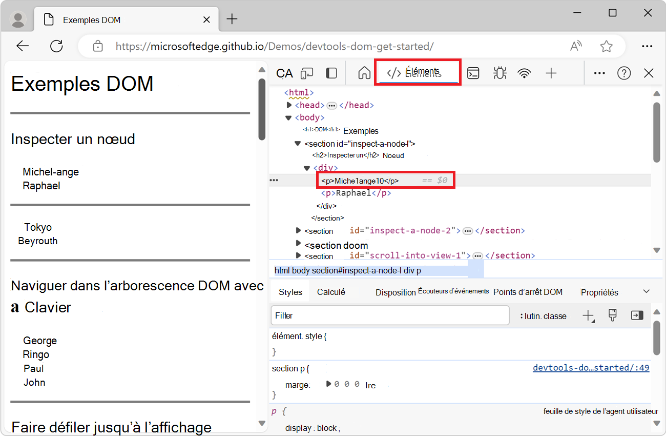 Mise en surbrillance du nœud Michel-Ange