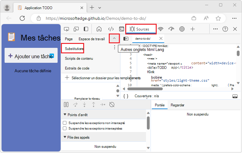 Sélection de l’onglet Remplacements