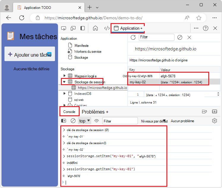 Interagir avec sessionStorage à partir de la console