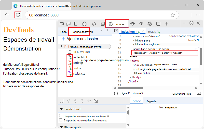 Ajout d’une référence au fichier JS dans le fichier HTML et des points « mappés » verts sur tous les fichiers de page web