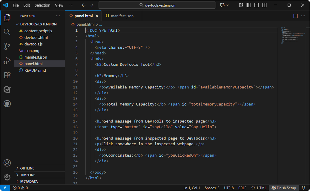 Dossier /devtools-extension/ dans Visual Studio Code