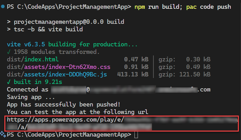 Application publiée sur Power Apps avec le lien 