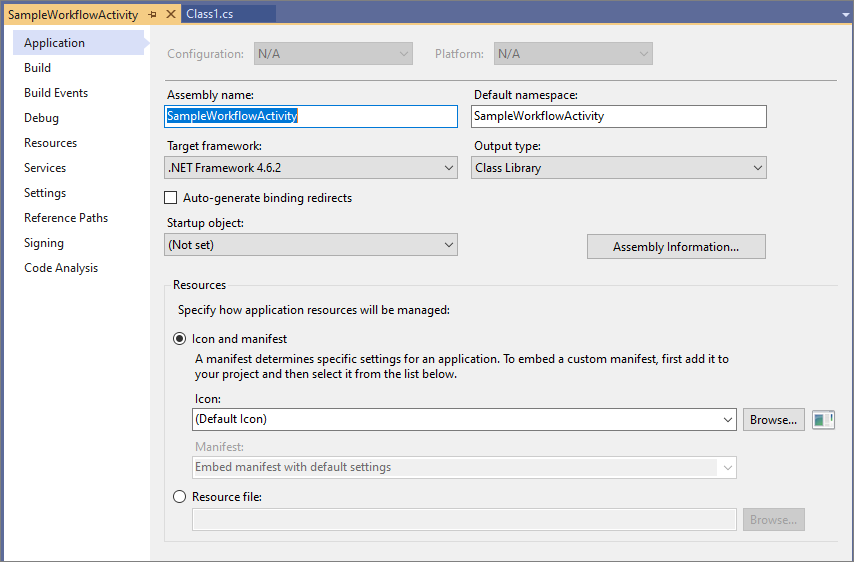 définissez les propriétés du projet.