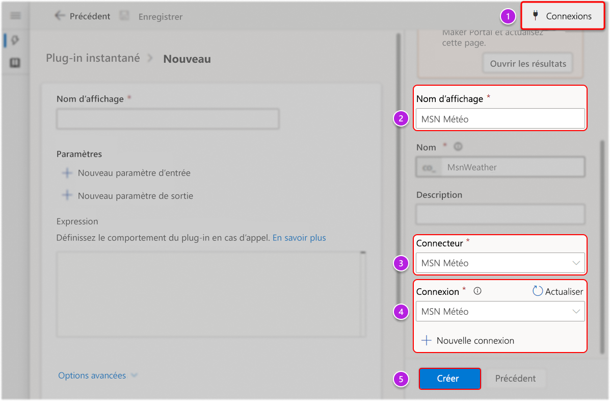 Créez une référence de connexion dans l’application à partir du volet des références de connexion sur la droite