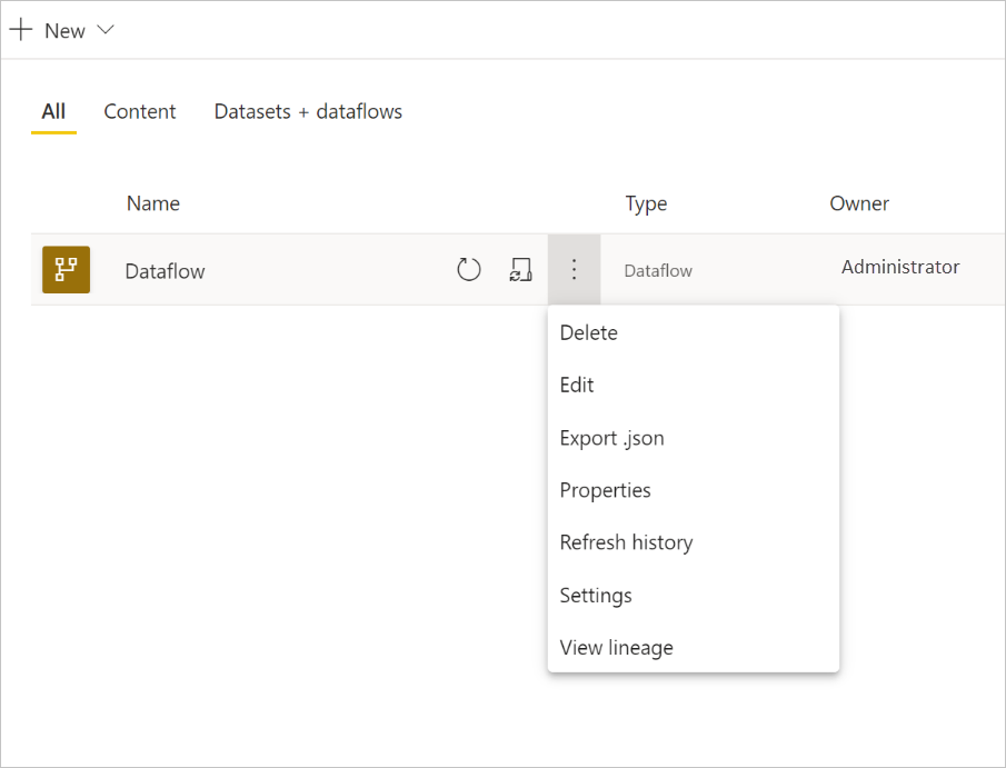 Capture d’écran des paramètres de liste déroulante d’un dataflow Power BI.