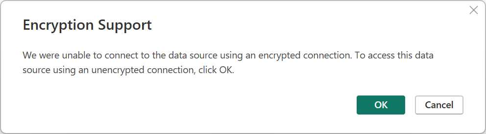 Capture d’écran de l’avertissement de prise en charge du chiffrement de base de données SQL Server.
