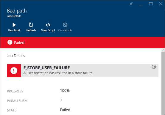 Échec de la tâche Azure Data Lake Analytics