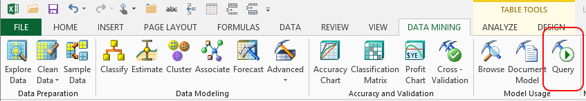 Bouton Modèle de requête, ruban Exploration de données