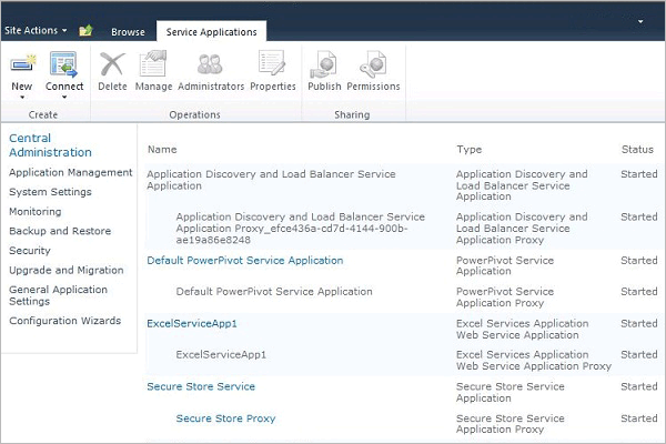 Capture d’écran de la page de l'application ManageService