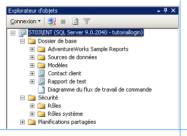 Explorateur d'objets avec serveur de rapports