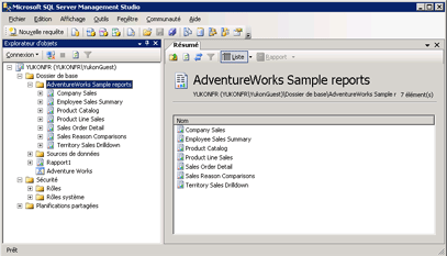 Page de démarrage de Management Studio pour le serveur de rapports