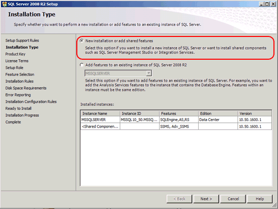 Page Type d'installation dans l'Assistant Installation