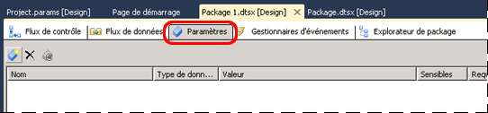 Onglet des paramètres de package