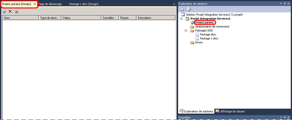 Fenêtre des paramètres du projet