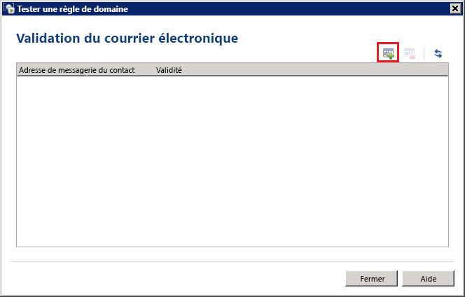 Boîte de dialogue Tester une règle de domaine