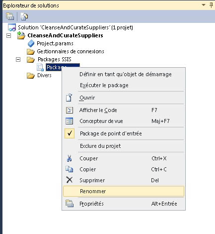 Package.dtsx - Menu Renommer