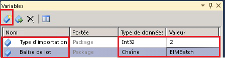 Fenêtre Variables SSIS